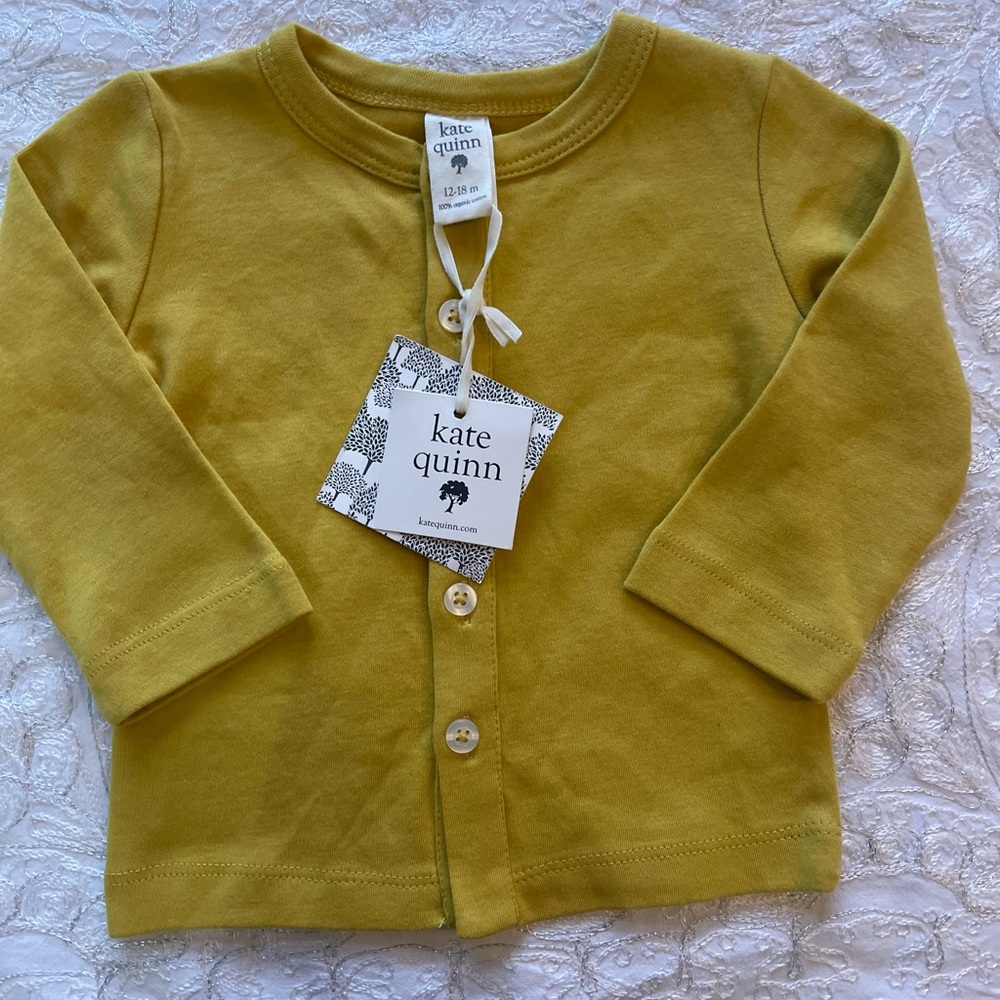 NWT Kate Quinn Mustard Gold Button Down Long Sleeve Organic Cotton Shirt 12-18M